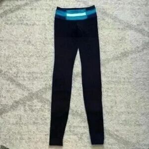 Black Leggings with Blue Striped Waistband